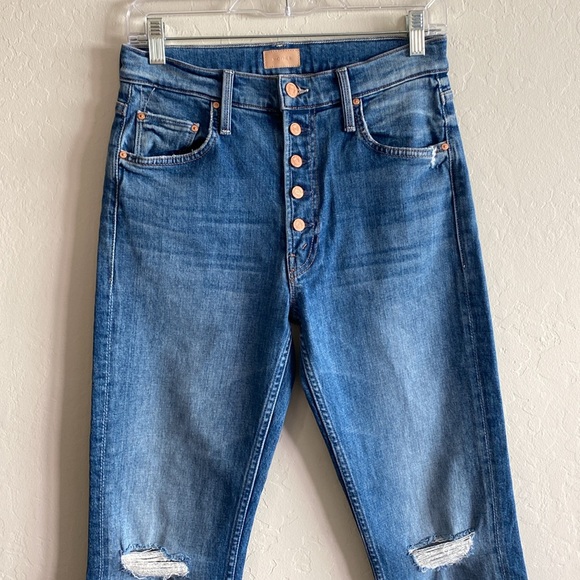 MOTHER Denim The Pixie Tomcat Crop Jeans in Not Cut & Pasted Blue 27 - Picture 6 of 14
